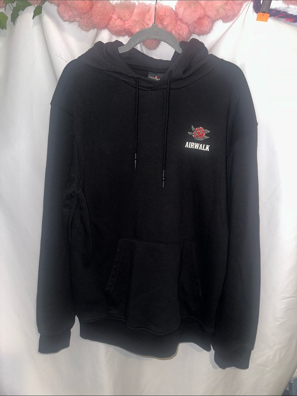 Airwalk Black Hoodie with Red Rose Chest Embroidery